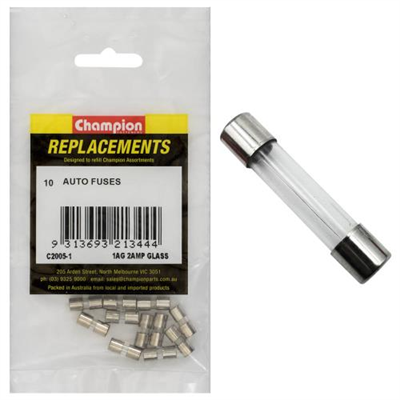 Champion 1Ag 2Amp Glass Fuse -10pk