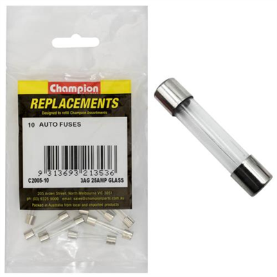 Champion 3Ag 25Amp Glass Fuse -10pk