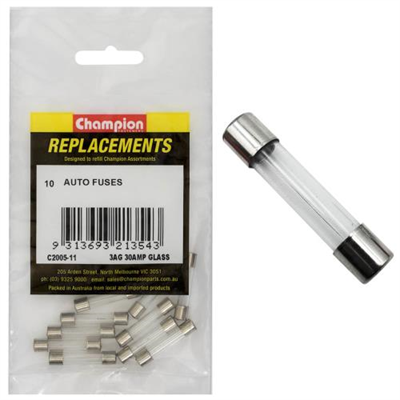 Champion 3Ag 30Amp Glass Fuse -10pk