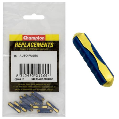 Champion 6Ac 25Amp Ceramic (Euro) Fuse -10pk