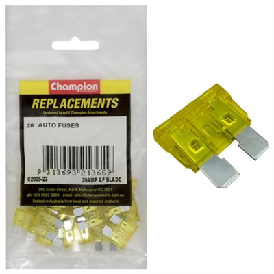 Champion AF 20Amp Standard Blade Fuse (Yellow) -20pk