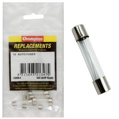 Champion 3Ag 2Amp Glass Fuse -10pk