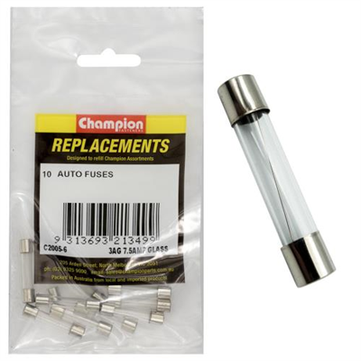 Champion 3Ag 7.5Amp Glass Fuse -10pk