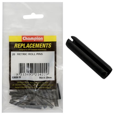 Champion 6.0 x 25mm Metric Roll Pin -20pk