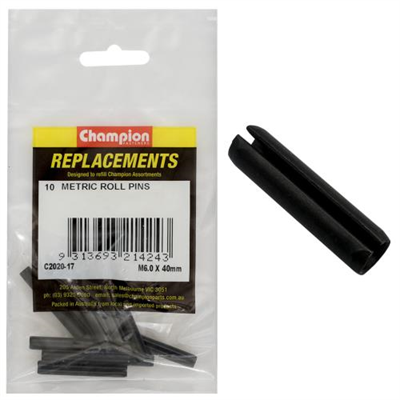 Champion 6.0 x 40mm Metric Roll Pin -10pk
