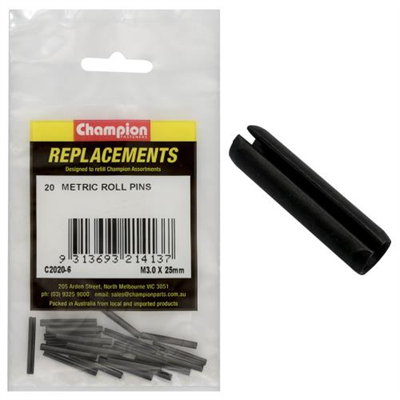 Champion 3.0 x 25mm Metric Roll Pin -20pk