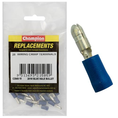 Champion Crimp Terminals Bullet Male Blue 4mm - 25pk