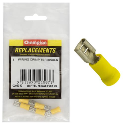 Champion Crimp Terminals Blade Female Yellow 6.3mm - 5pk