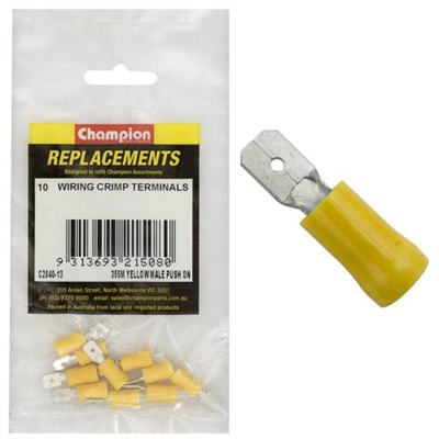 Champion Crimp Terminals Blade Male Yellow 6.3mm - 10pk