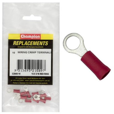 Champion Crimp Terminals Ring Red 5mm - 10pk