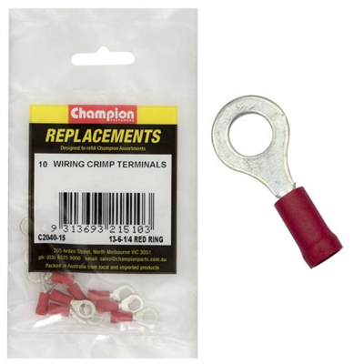 Champion Crimp Terminals Ring Red 6mm - 10pk