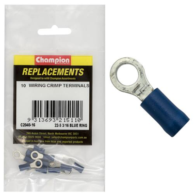 Champion Crimp Terminals Ring Blue 5mm - 10pk