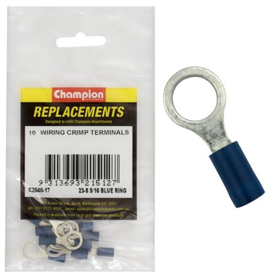 Champion Crimp Terminals Ring Blue 8mm - 10pk
