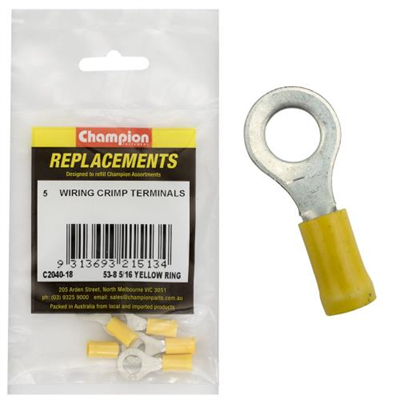 Champion Crimp Terminals Ring Yellow 8mm - 5pk