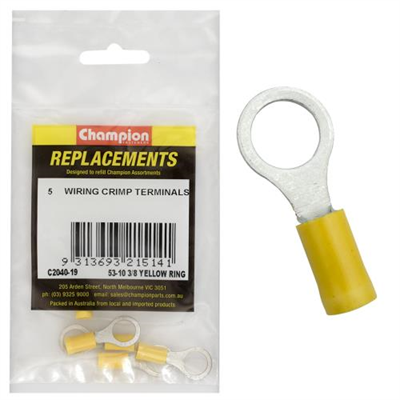 Champion Crimp Terminals Ring Yellow 10mm - 5pk
