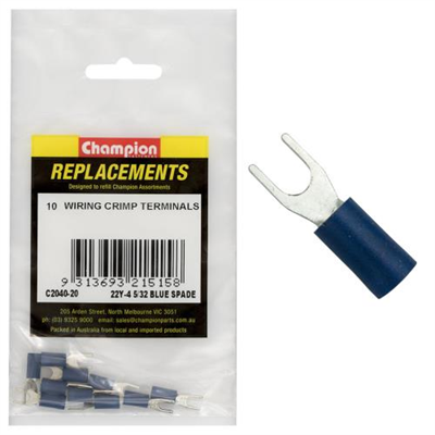 Champion Crimp Terminals Spade Blue 4mm - 10pk