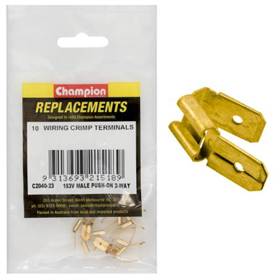Champion Crimp Terminals Male Push On 2 Way Connector - 10pk