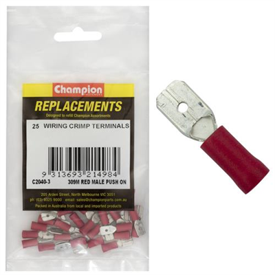 Champion Crimp Terminals Blade Male Red 6.3mm - 25pk