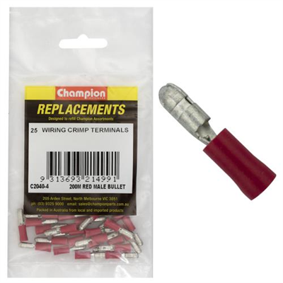 Champion Crimp Terminals Bullet Male Red 4mm - 25pk