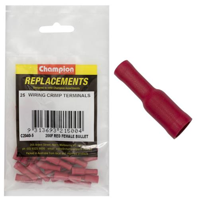Champion Crimp Terminals Bullet Female Red 4mm - 25pk
