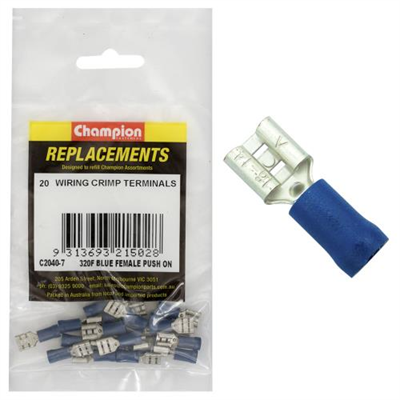 Champion Crimp Terminals Blade Female Blue 6.3mm - 20pk