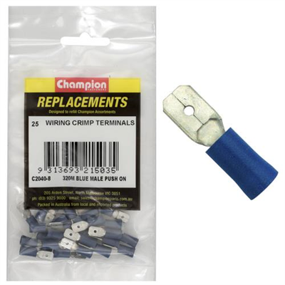 Champion Crimp Terminals Blade Male Blue 6.3mm - 25pk