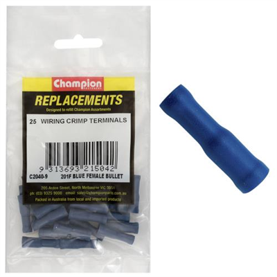 Champion Crimp Terminals Bullet Female Blue 4mm - 25pk