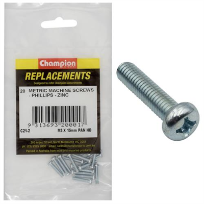 Champion M3 x 16mm Machine Screw P/H Phillips -20pk