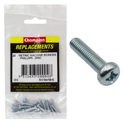 Champion M4 x 16mm Machine Screw P/H Phillips -20pk