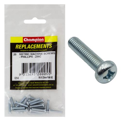Champion M4 x 20mm Machine Screw P/H Phillips -20pk