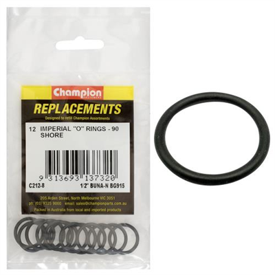 Champion 1/2in (Tube Ref)x.644 (I.D)x.087 (Sec.) O-Ring-12pk