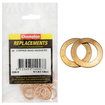 Champion M16 x 20mm x 1.5mm Copper Ring Washer -25pk