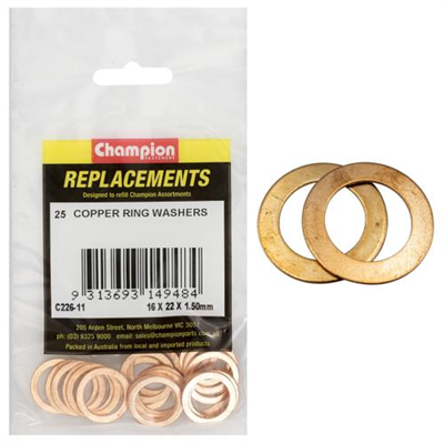 Champion M16 x 22 x 1.5mm Copper Ring Washer -25pk