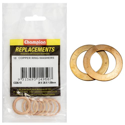 Champion M20 x 26mm x 1.5mm Copper Ring Washer -10pk