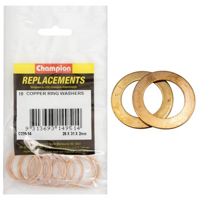 Champion M26 x 31mm x 2.0mm Copper Ring Washer -10pk