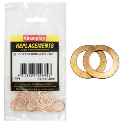 Champion M14 x 18mm x 1.5mm Copper Ring Washer -25pk