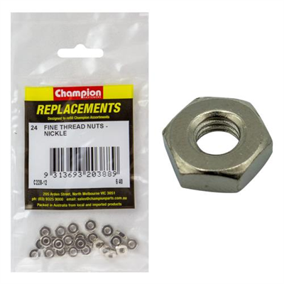 Champion 6/40in UNF Hexagonal Nut (Ni) -24pk