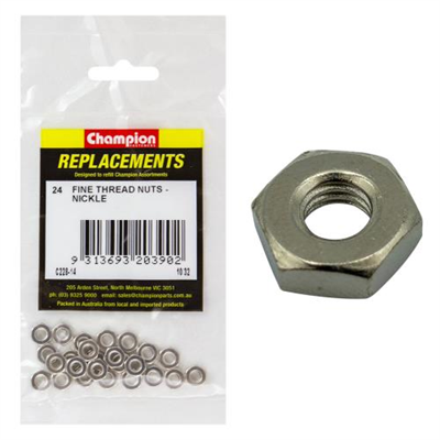 Champion 10/32in UNF Hexagonal Nut (Ni) -24pk