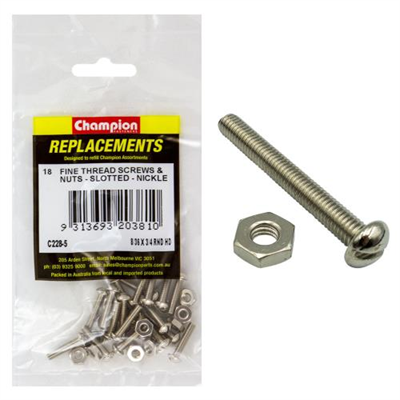 Champion 8/36in x 3/4in UNF Rnd Hd Machine Screw & Nut (Ni)