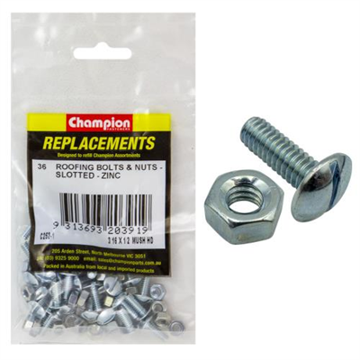 Champion 3/16 x 1/2in UNC Roofing Set Screw & Nut (Zn)-36pk