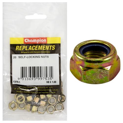 Champion M8 x 1.00 Self Locking Nut (Fine) -20pk