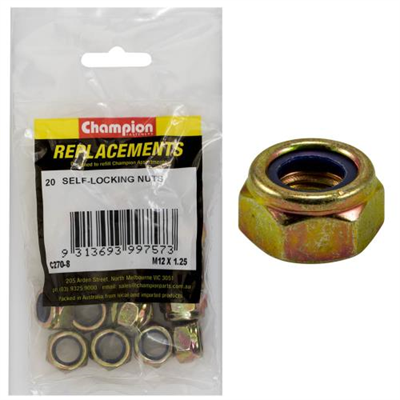 Champion M12 x 1.25 Self Locking Nut (Fine) -20pk