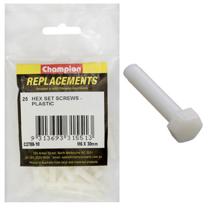 Champion M6 x 30mm Hex Set Screw -Nylon -25pk