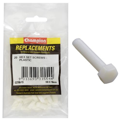 Champion M8 x 16mm Hex Set Screw -Nylon -20pk
