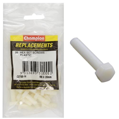Champion M8 x 20mm Hex Set Screw -Nylon -20pk