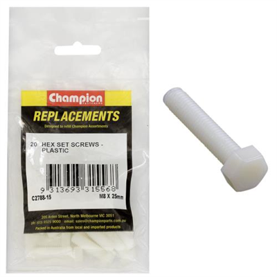 Champion M8 x 25mm Hex Set Screw -Nylon -20pk