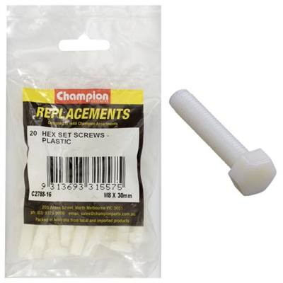 Champion M8 x 30mm Hex Set Screw -Nylon -20pk