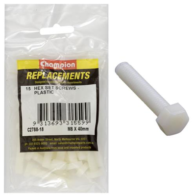 Champion M8 x 40mm Hex Set Screw -Nylon -15pk