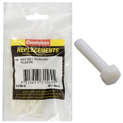 Champion M8 x 50mm Hex Set Screw -Nylon -10pk