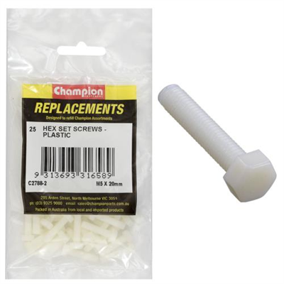 Champion M5 x 20mm Hex Set Screw -Nylon -25pk